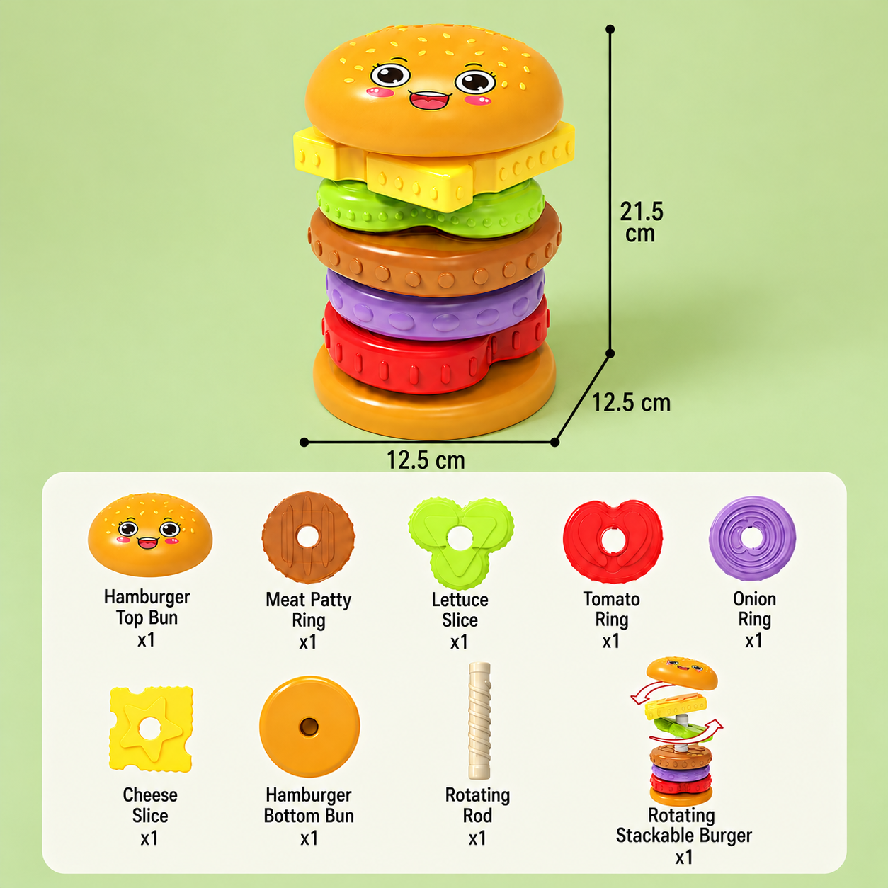 Interactive Rotating Burger Stacking Puzzle
