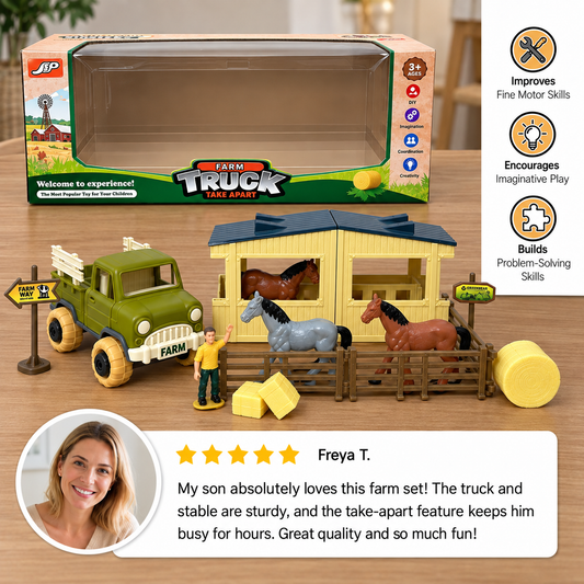DIY Take-Apart Farm Truck & Horse Stable Play Set for Kids
