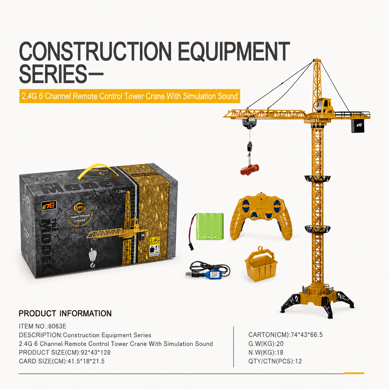Remote Control Tower Crane – 360° Rotating Construction Toy with Lifting Function