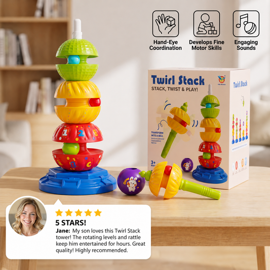 2-in-1 Interactive Rotating Stack & Ball Drop Tower with Rattle for Kids