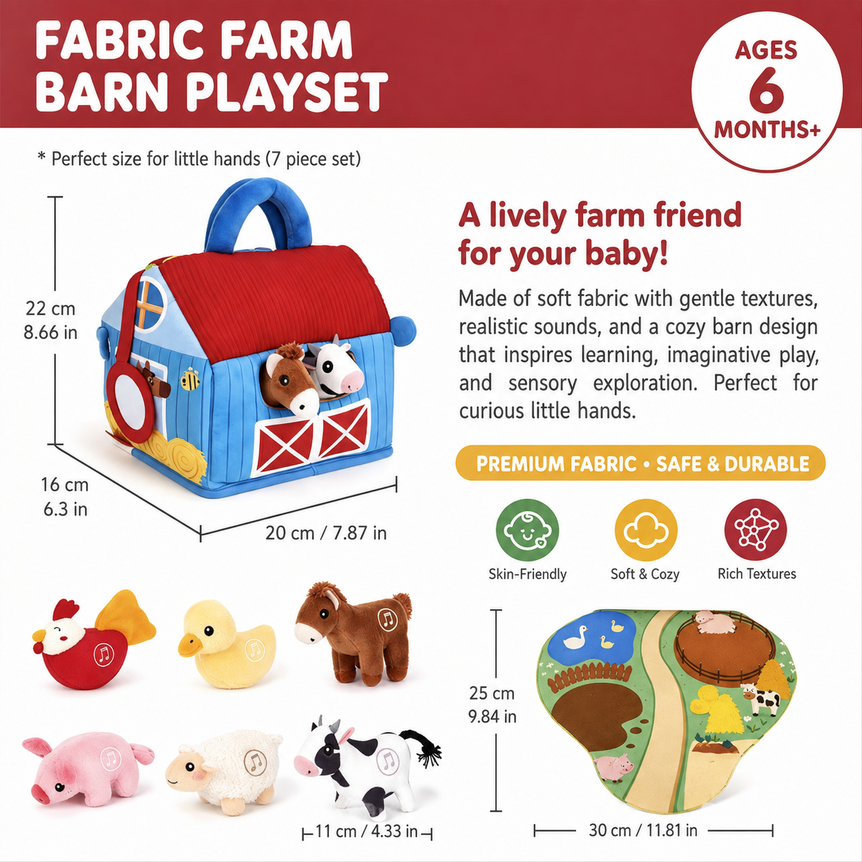 Farm Animal Plush Playset – Interactive Learning Toy with Portable Playhouse