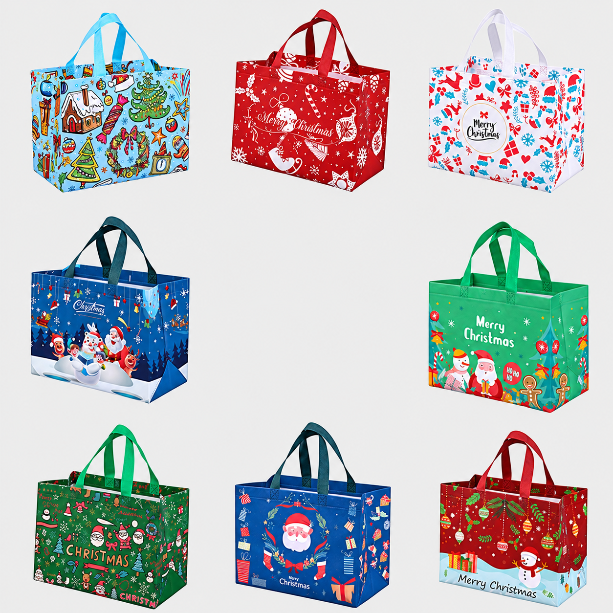 Reusable Christmas Gift Bags with Handles – Assorted Holiday Designs