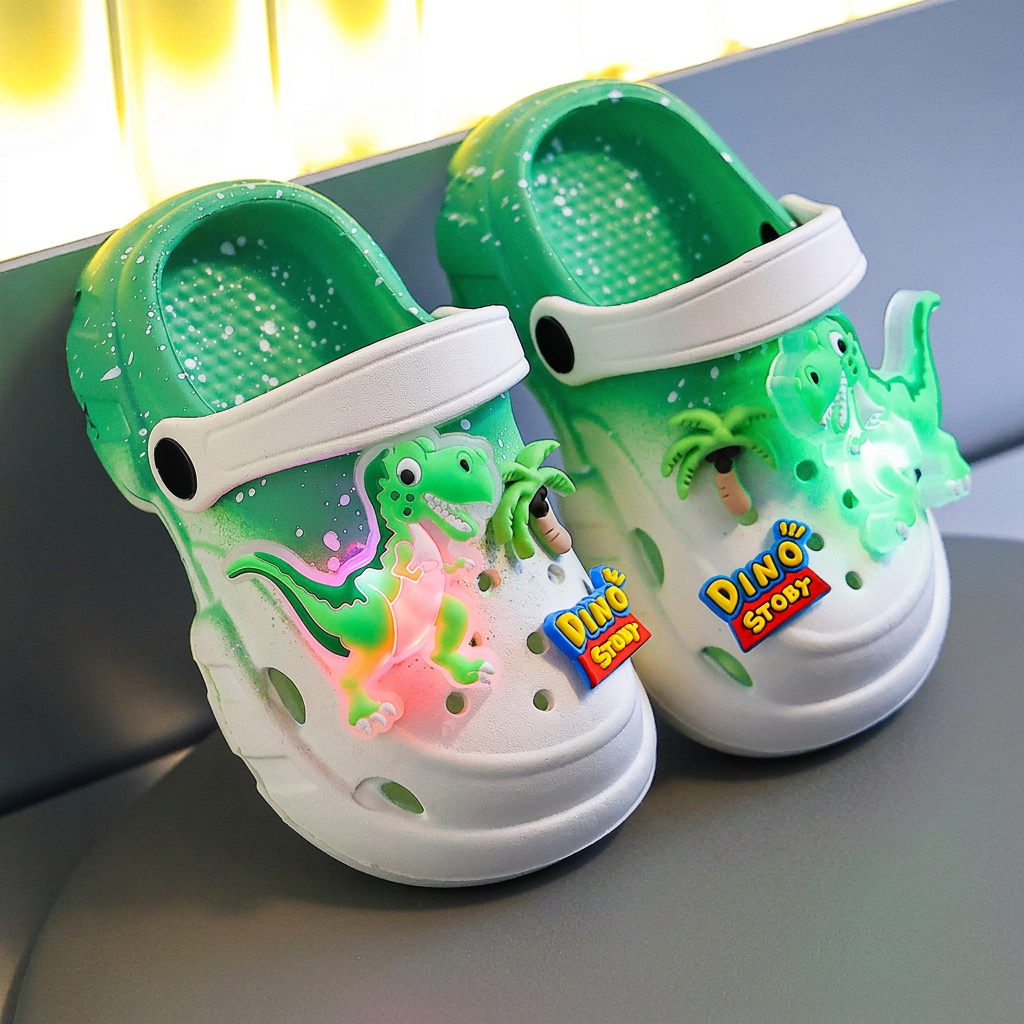 Kids’ LED Dinosaur Clogs – Light-Up Non-Slip Summer Garden & Beach Shoes