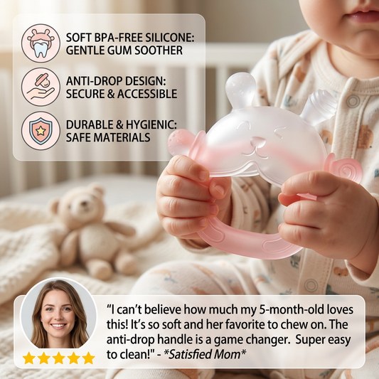Bunny Baby Teething Mitten – Soft BPA-Free Silicone Gum Soother with Anti-Drop Wristband (3–18 Months)