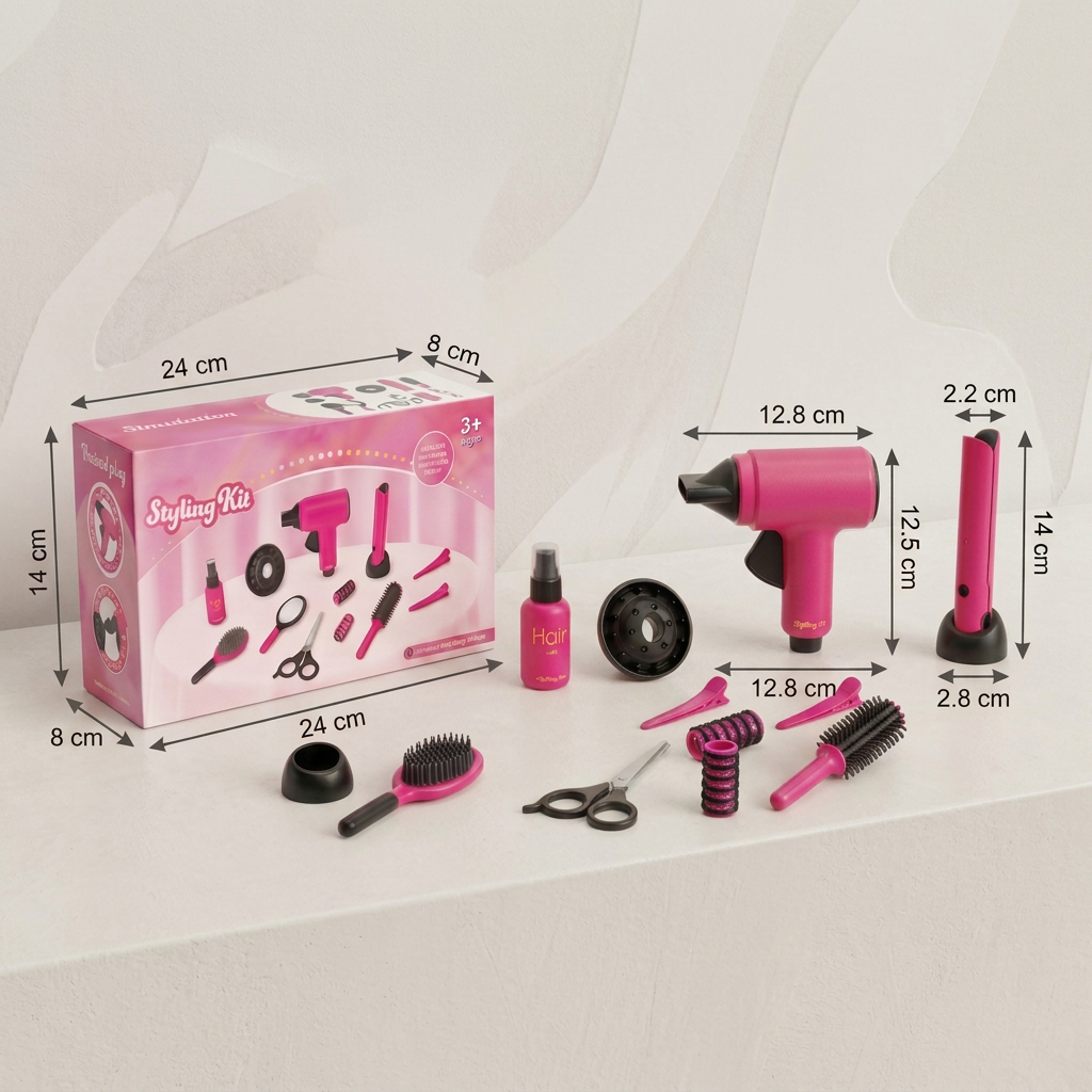 14-Piece Kids Hair Styling Salon Pretend Play Set