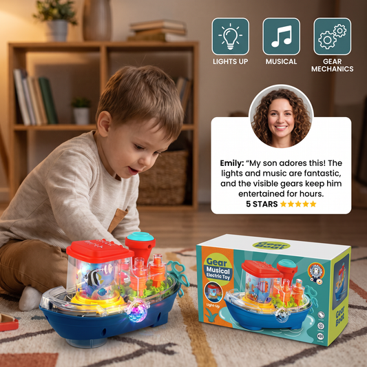 Light-Up Gear Boat – Musical Electric Toy Boat for Kids