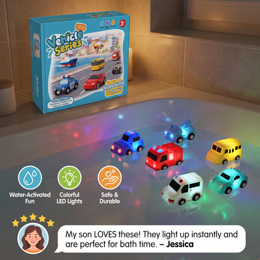Light-Up Bath Toy Car Set – Water-Activated Baby Bath Toys