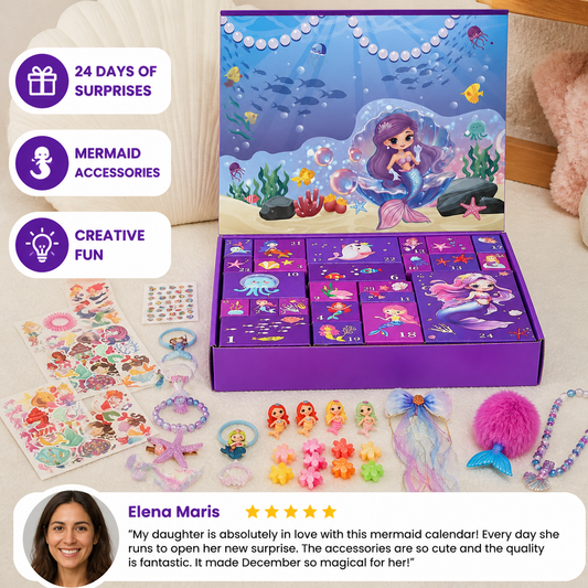 24-Day Mermaid Advent Calendar with Hair Accessories, Stickers & Surprise Gifts