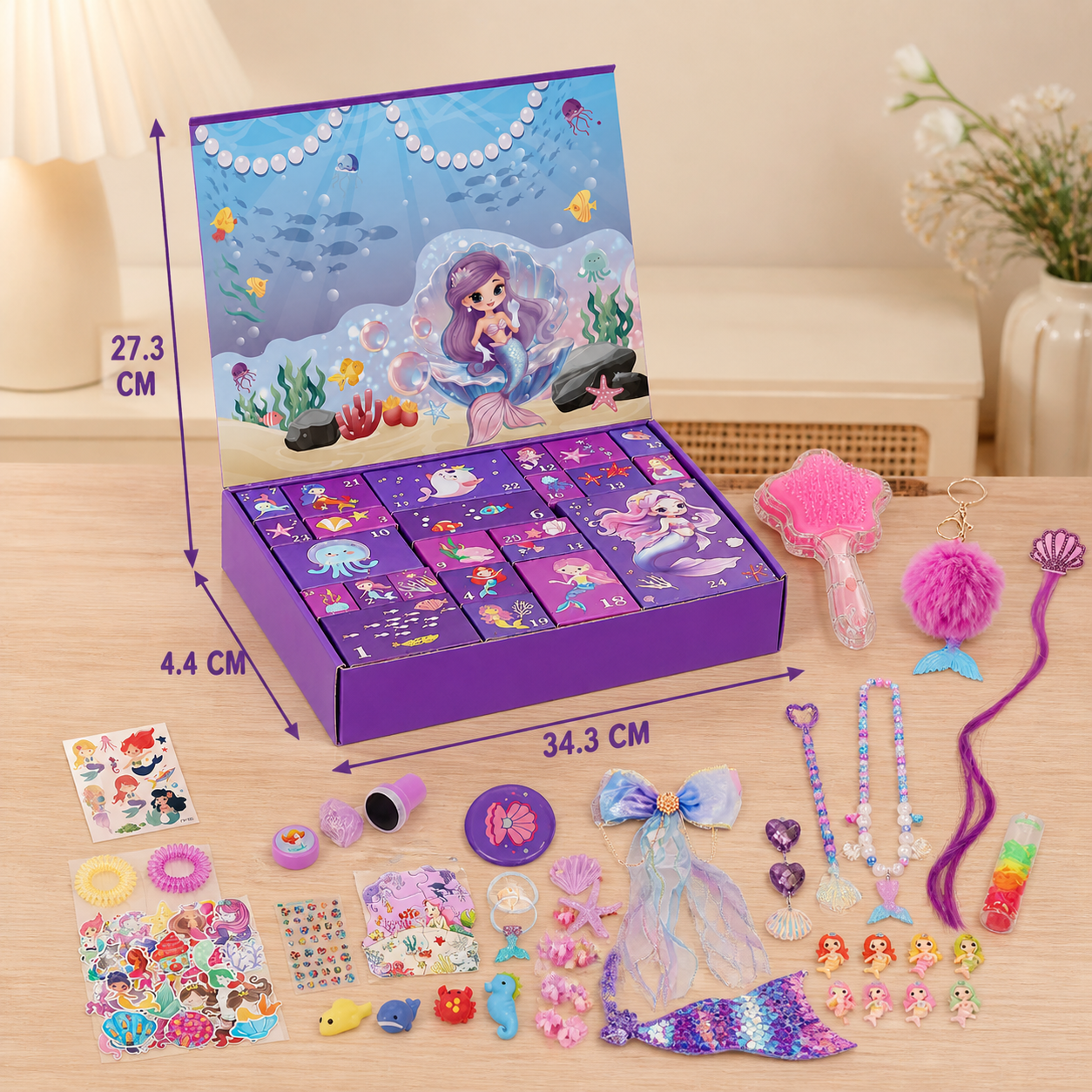 24-Day Mermaid Advent Calendar with Hair Accessories, Stickers & Surprise Gifts