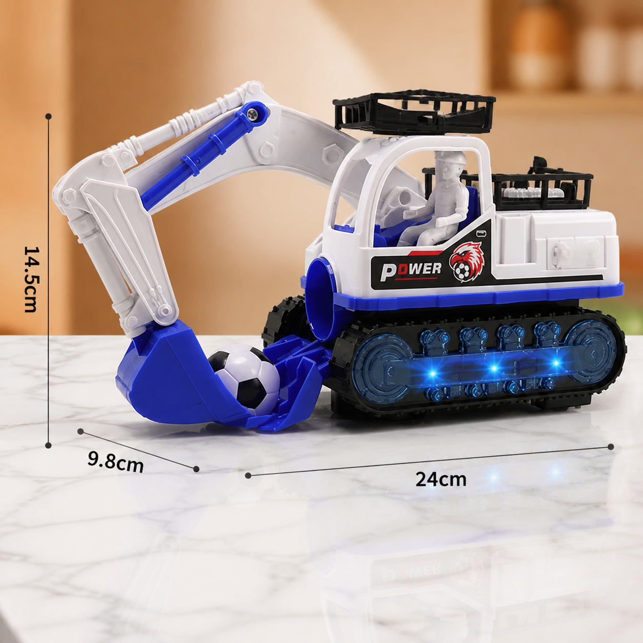 Musical Excavator Toy with Automatic Soccer Ball Scooping & LED Lights