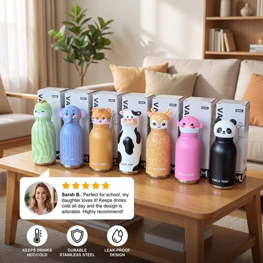 Cute Cartoon Animal Insulated Stainless Steel Straw Cup – 480ml