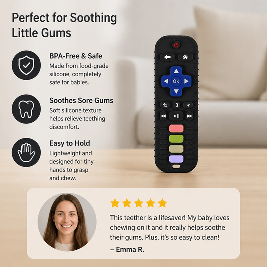 Silicone Remote Control Baby Teether – BPA-Free Sensory Chew Toy