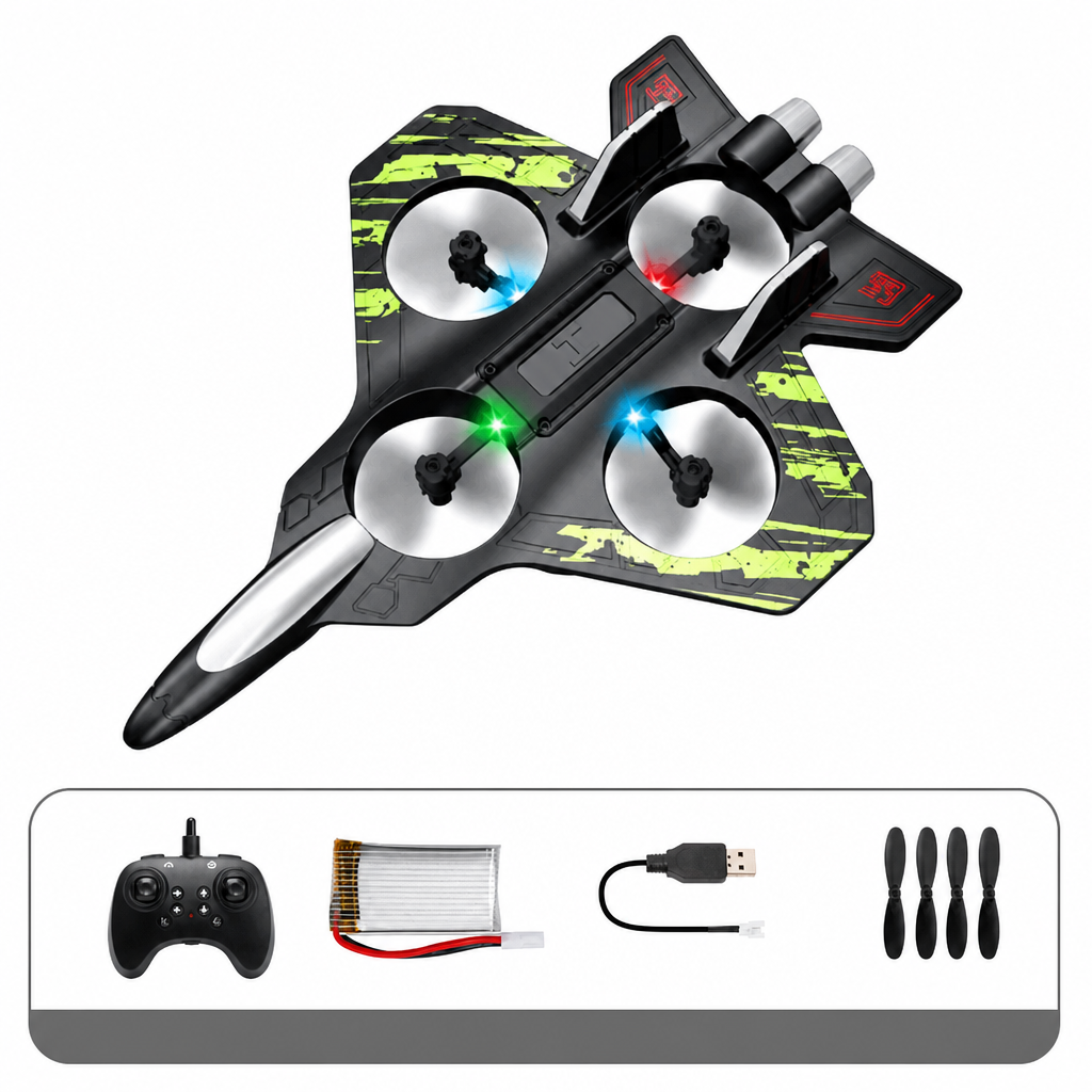 Durable Foam RC Fighter Jet Drone for Indoor & Outdoor Flying – 360° Flips & LED Lights