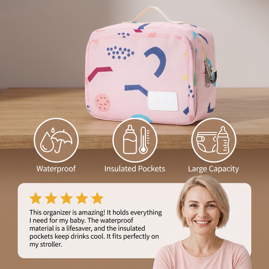 3in1 Stroller Organizer Bag – Waterproof Diaper Caddy with Insulated Pockets