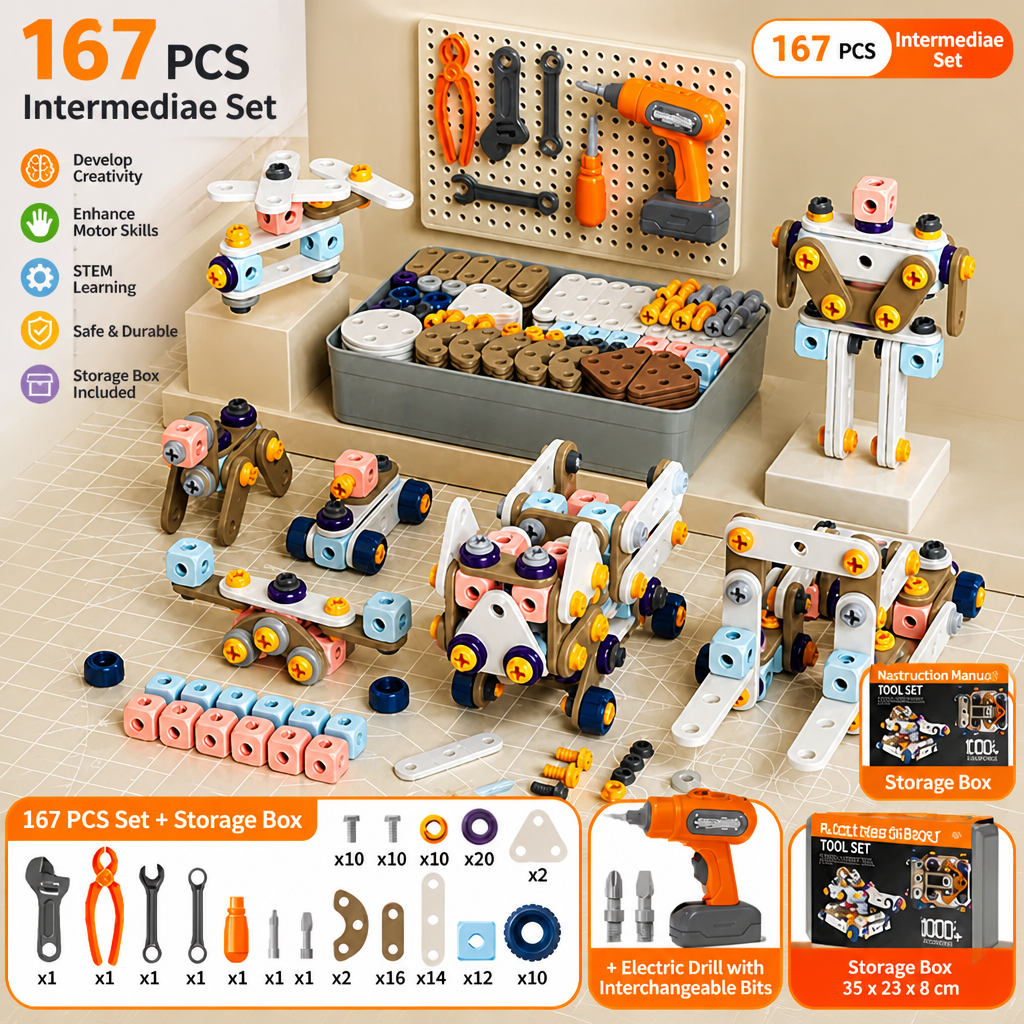 Kids’ DIY Tool Kit with Electric Drill – STEM Building Playset
