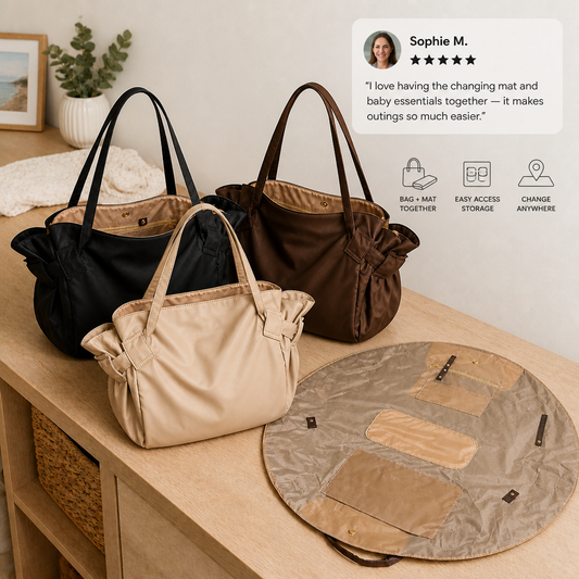 2-in-1 Folding Diaper Bag & Changing Mat – Lightweight & Spacious Travel Tote for Moms