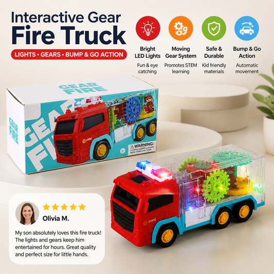 Interactive Gear Fire Truck Toy with Lights