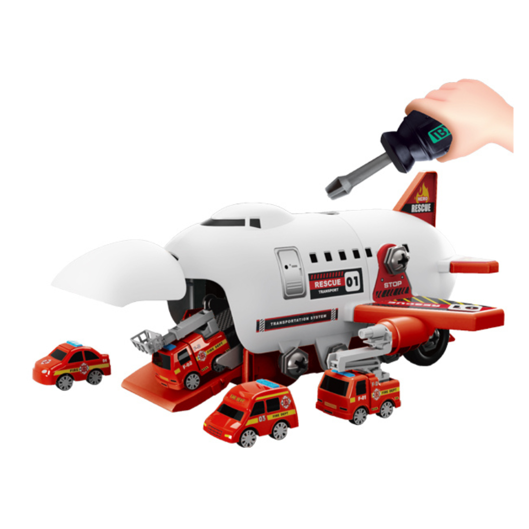 DIY Airplane Transport Truck Playset with Construction Vehicles