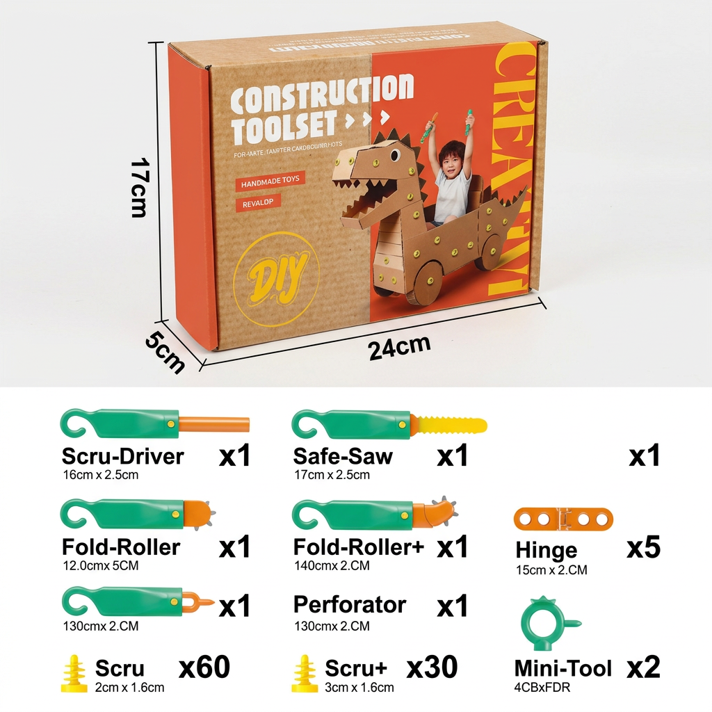 Safe 100-Piece STEM Cardboard Construction Kit with Tool Set for Kids