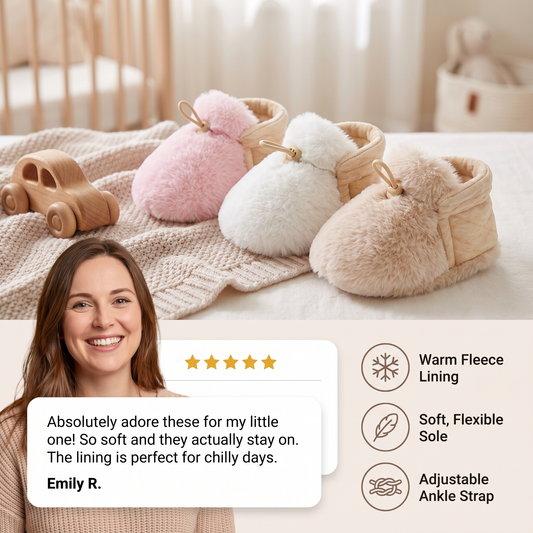 Warm & Cozy Fleece-Lined Cotton Baby Booties with Soft Soles