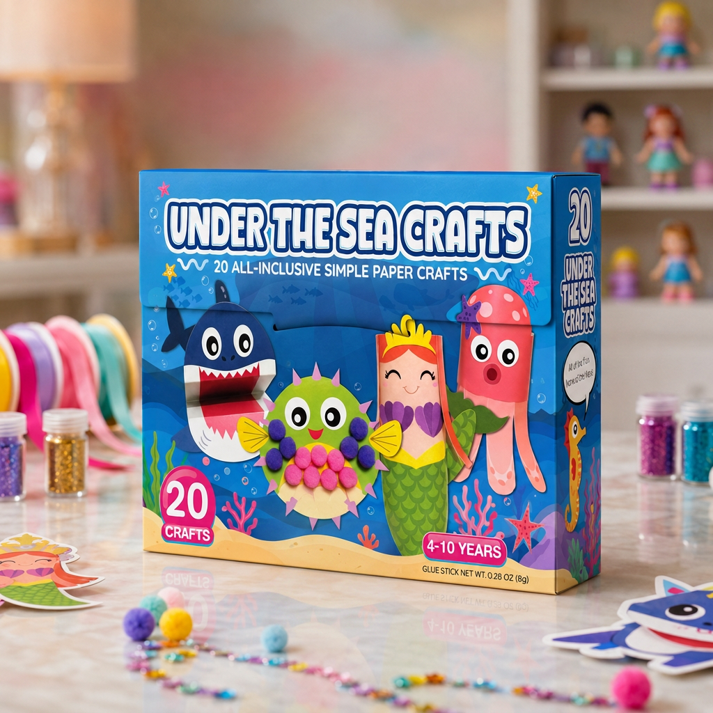 Kids Paper Crafts Box – 20 Easy DIY Arts & Crafts Projects for Ages 3–10 with Glue Stick, Tape & Envelopes