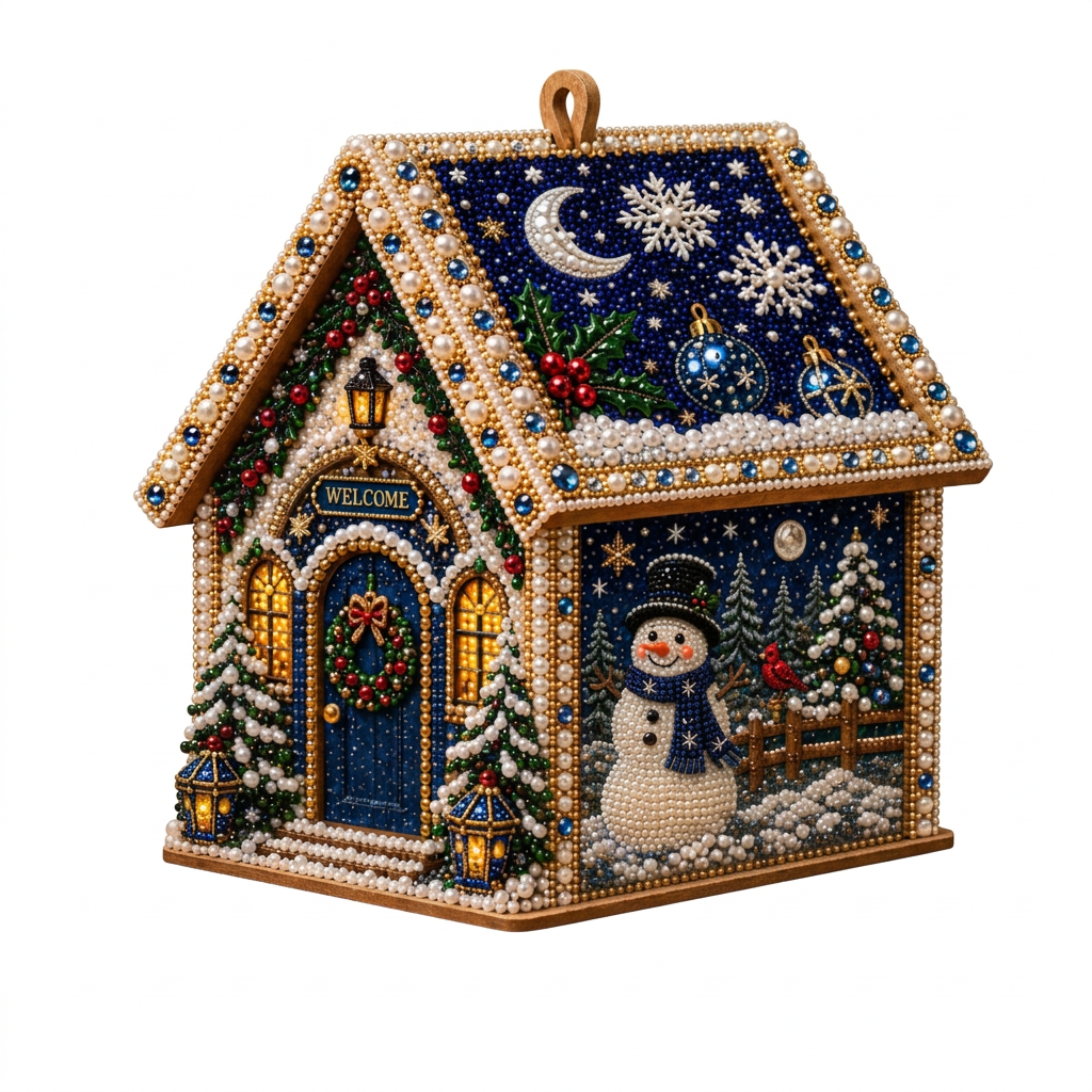 DIY 3D Wooden Gingerbread House Puzzle & Diamond Art Kit