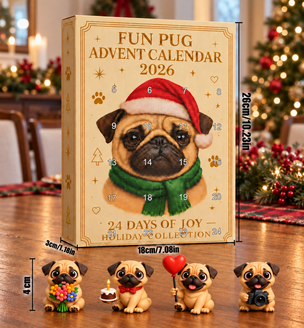 24-Day Pug Advent Calendar with Surprise Figurines
