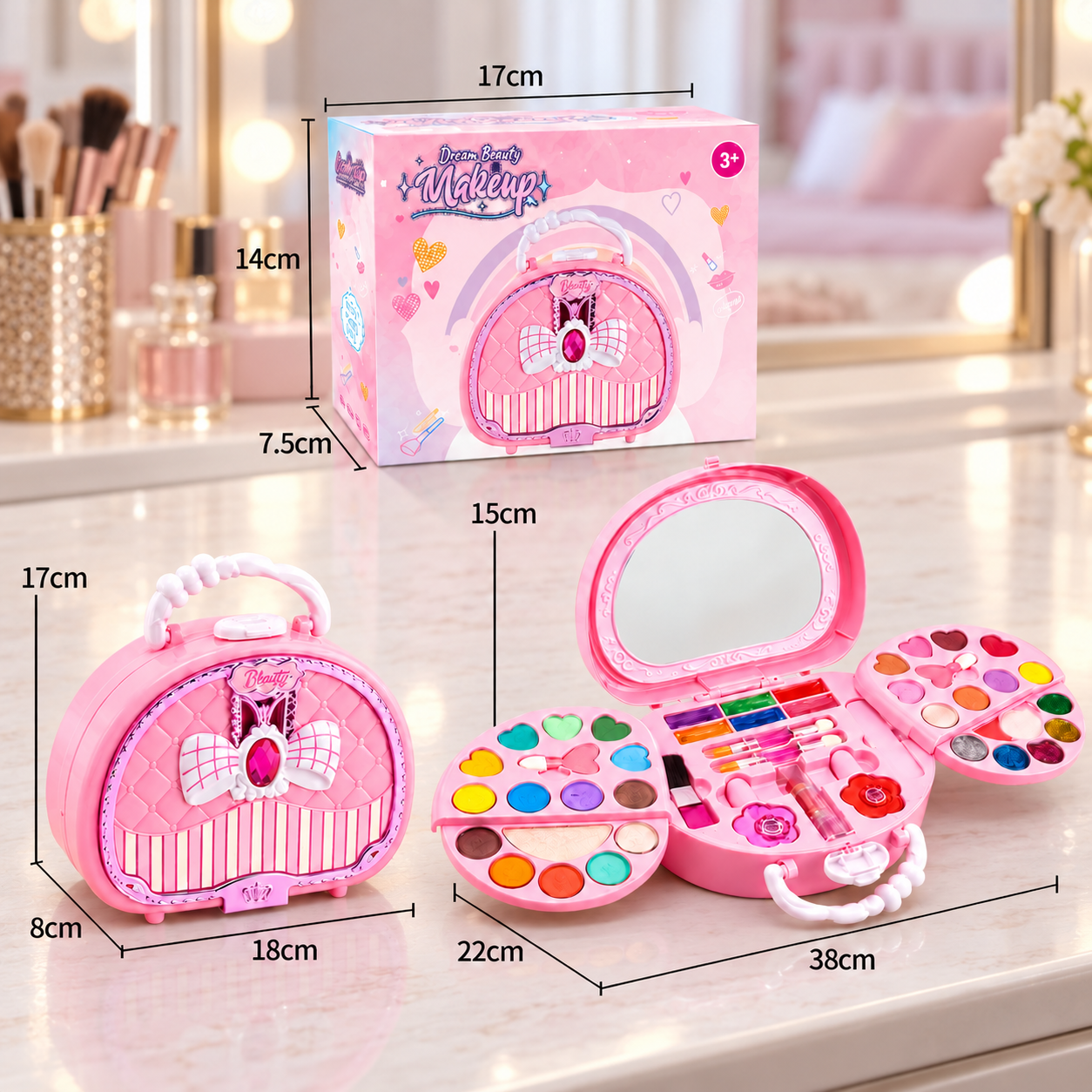 Kids’ Washable Princess Makeup Set with Nail Polish & Storage Box