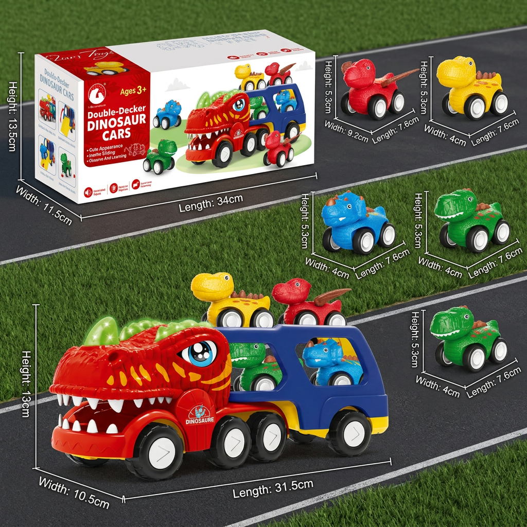 Dinosaur Transport Truck Toy Set with Mini Dino Cars