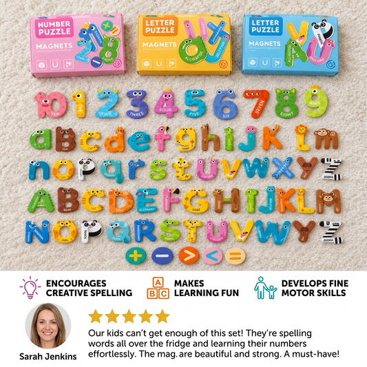 Animal Alphabet & Number Fridge Magnets – Kids’ Spelling and Learning Set