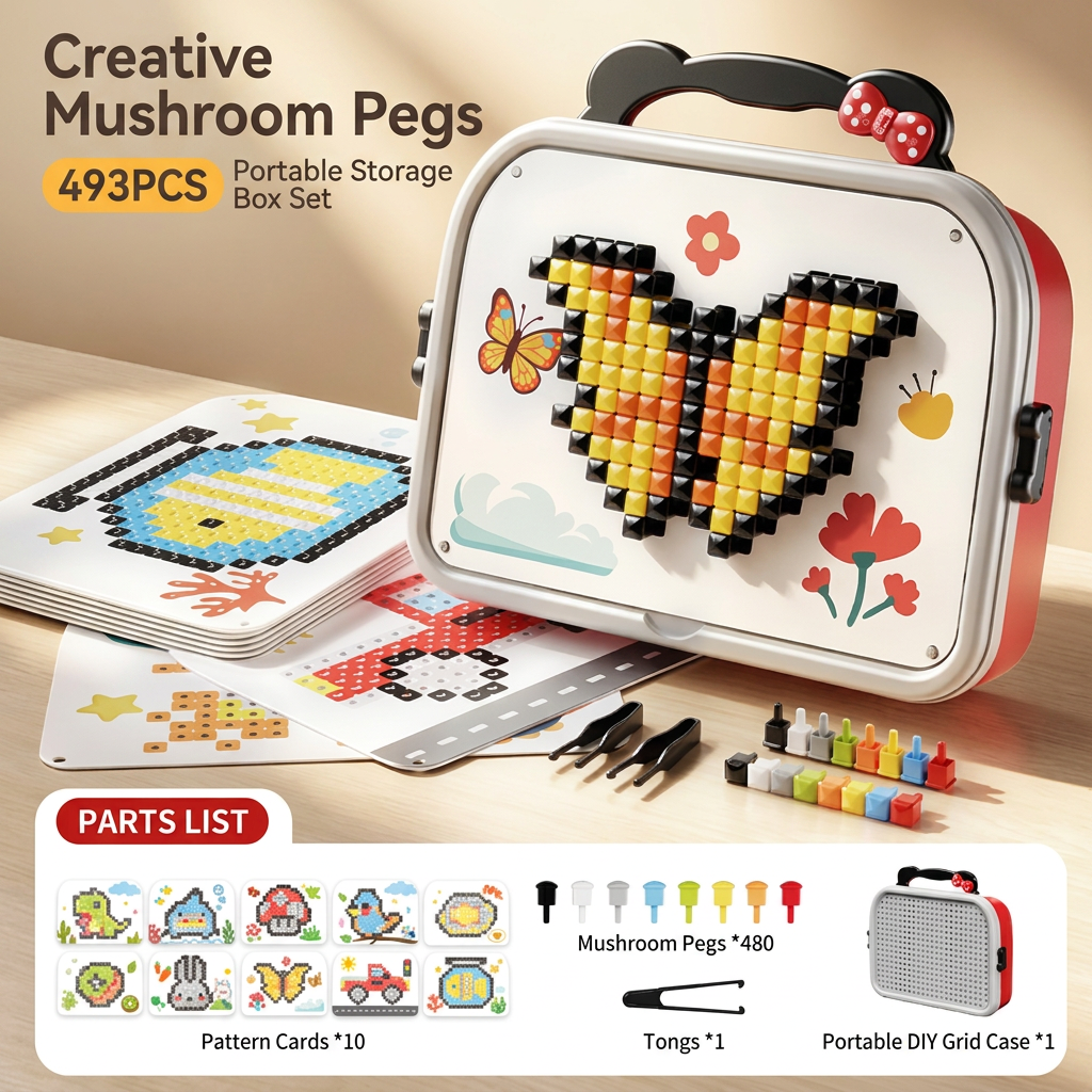Kids Montessori Mushroom Pegboard Mosaic Puzzle Set