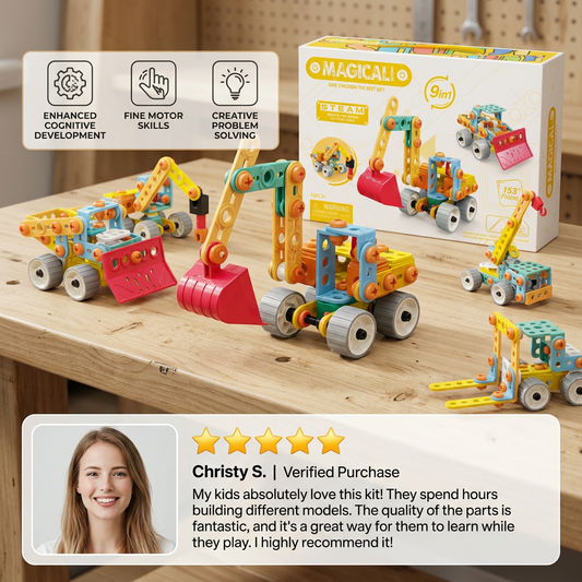9-in-1 STEM Construction Vehicle Building Kit