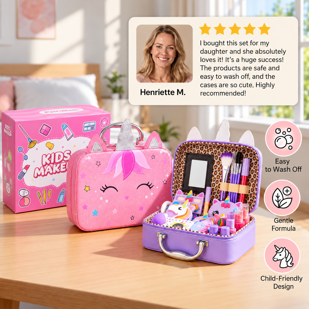 Kids’ Eco-Friendly & Easy-to-Wash Princess Makeup Kit with Cosmetic Bag