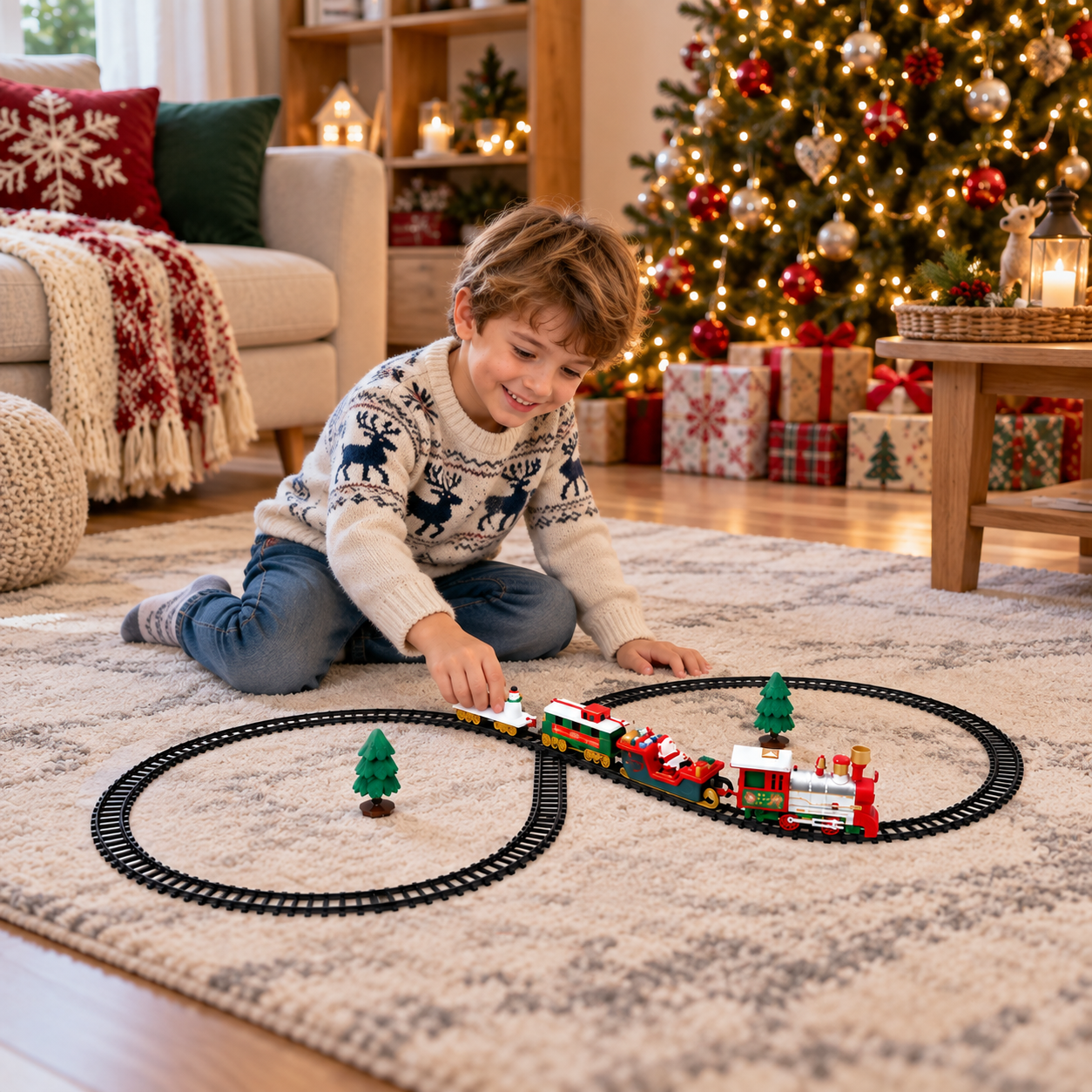 Kids’ Electric Train Set with Lights, Sounds & Steam Effects