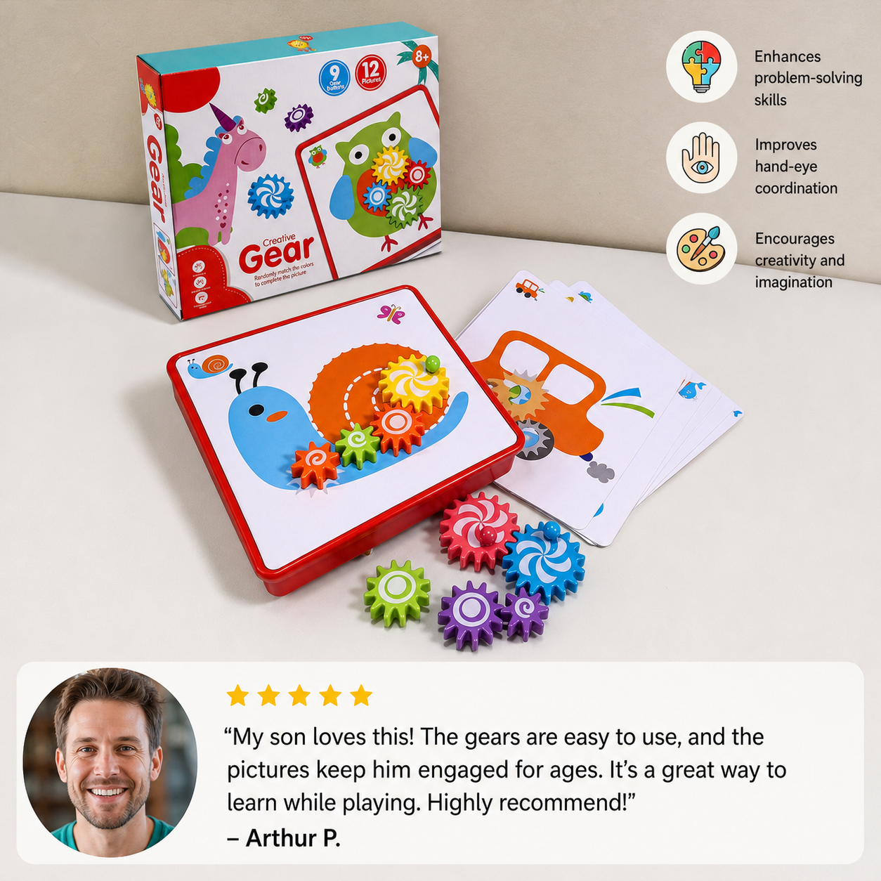 Creative Gear Puzzle Board Travel Box with Activity Cards for Kids