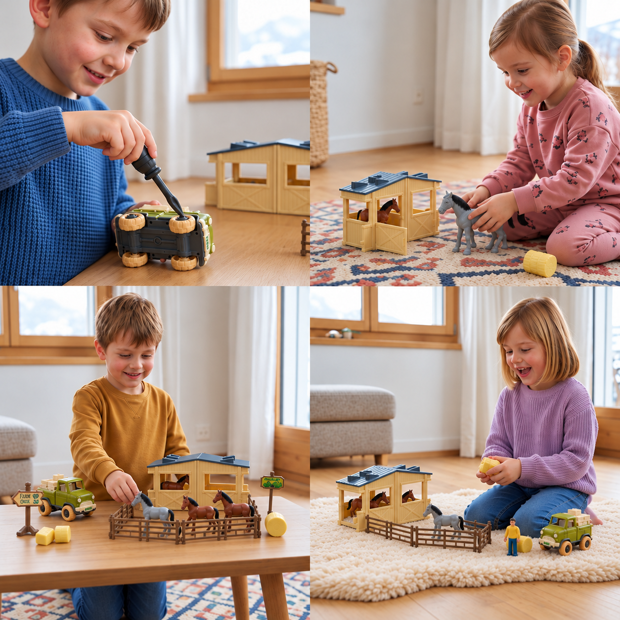 DIY Take-Apart Farm Truck & Horse Stable Play Set for Kids