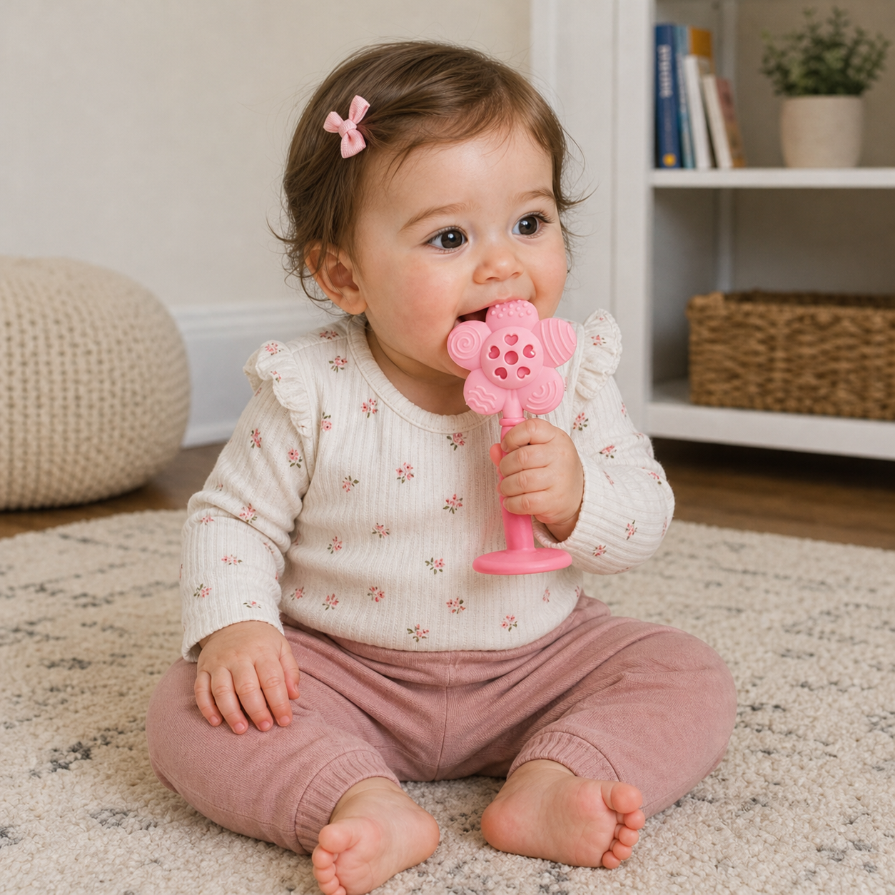 2-in-1 Sunflower Baby Teether & Rattle with Suction Base