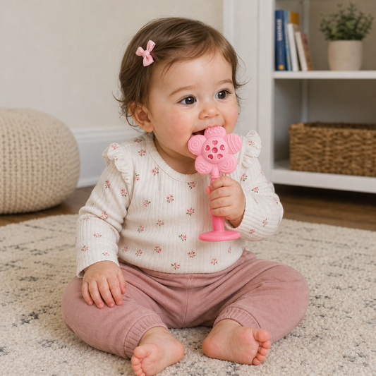 2-in-1 Sunflower Baby Teether & Rattle with Suction Base