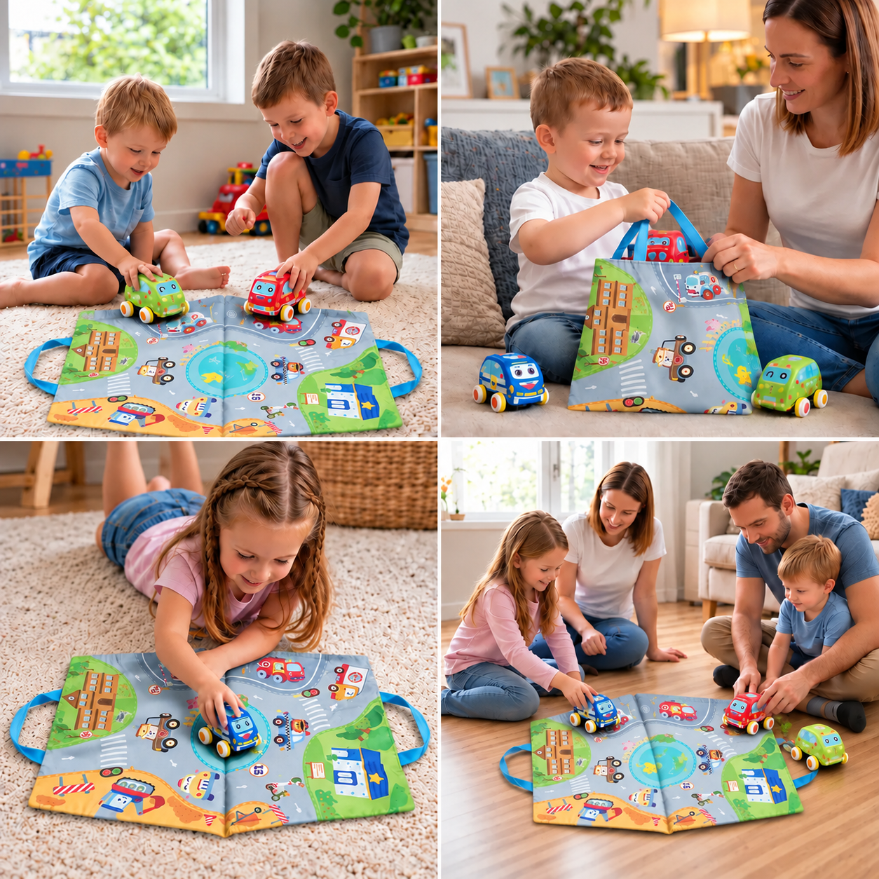 Soft Plush Pull-Back Car Set with 2-in-1 Play Mat & Storage Bag