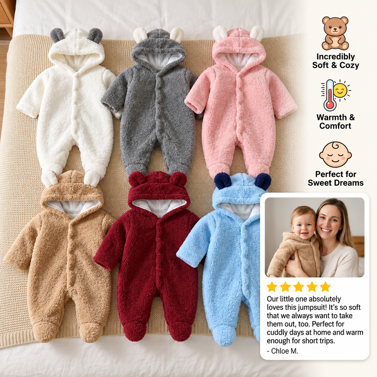 Soft & Cozy Hooded Baby Bear Jumpsuit