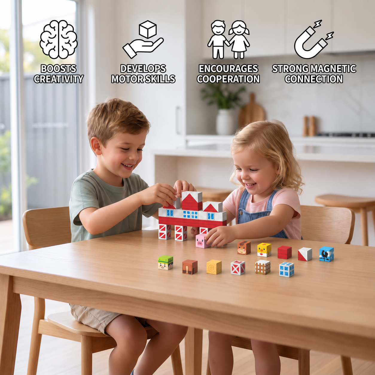 Farm Story Magnetic Building Blocks Travel Playset with Animals & Barn