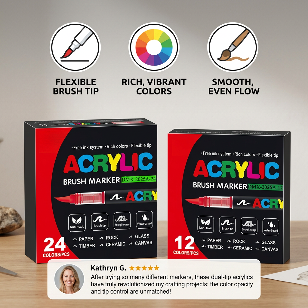 Dual-Tip Acrylic Paint Marker Set with Fine & Brush Tips