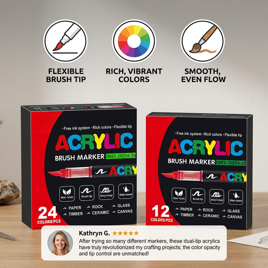 Dual-Tip Acrylic Paint Marker Set with Fine & Brush Tips