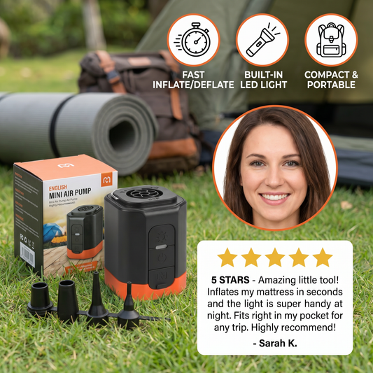 Portable Mini Air Pump with LED Light – Fast Inflate & Deflate