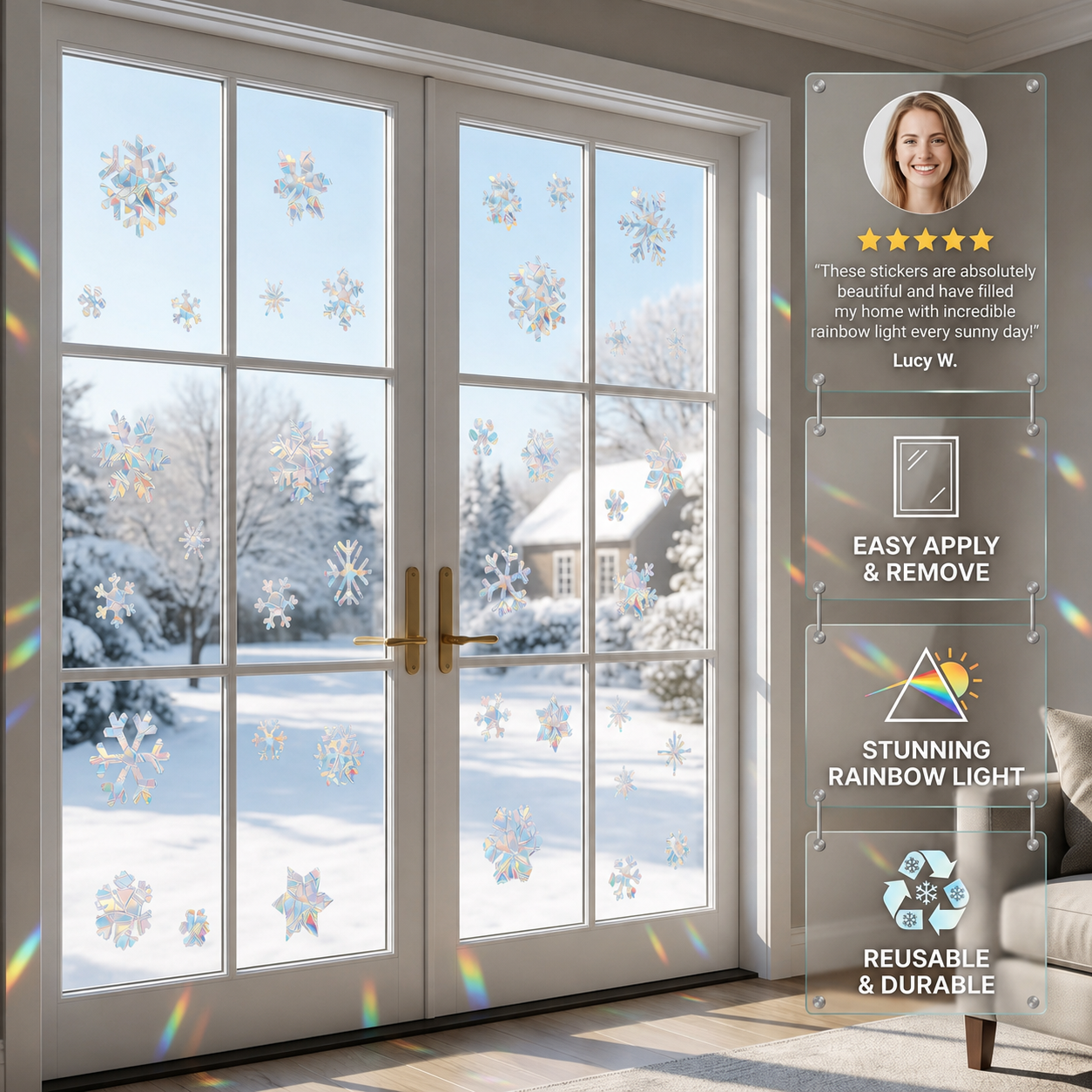 Reusable Snowflake Suncatcher Window Stickers