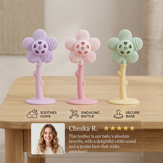 2-in-1 Sunflower Baby Teether & Rattle with Suction Base