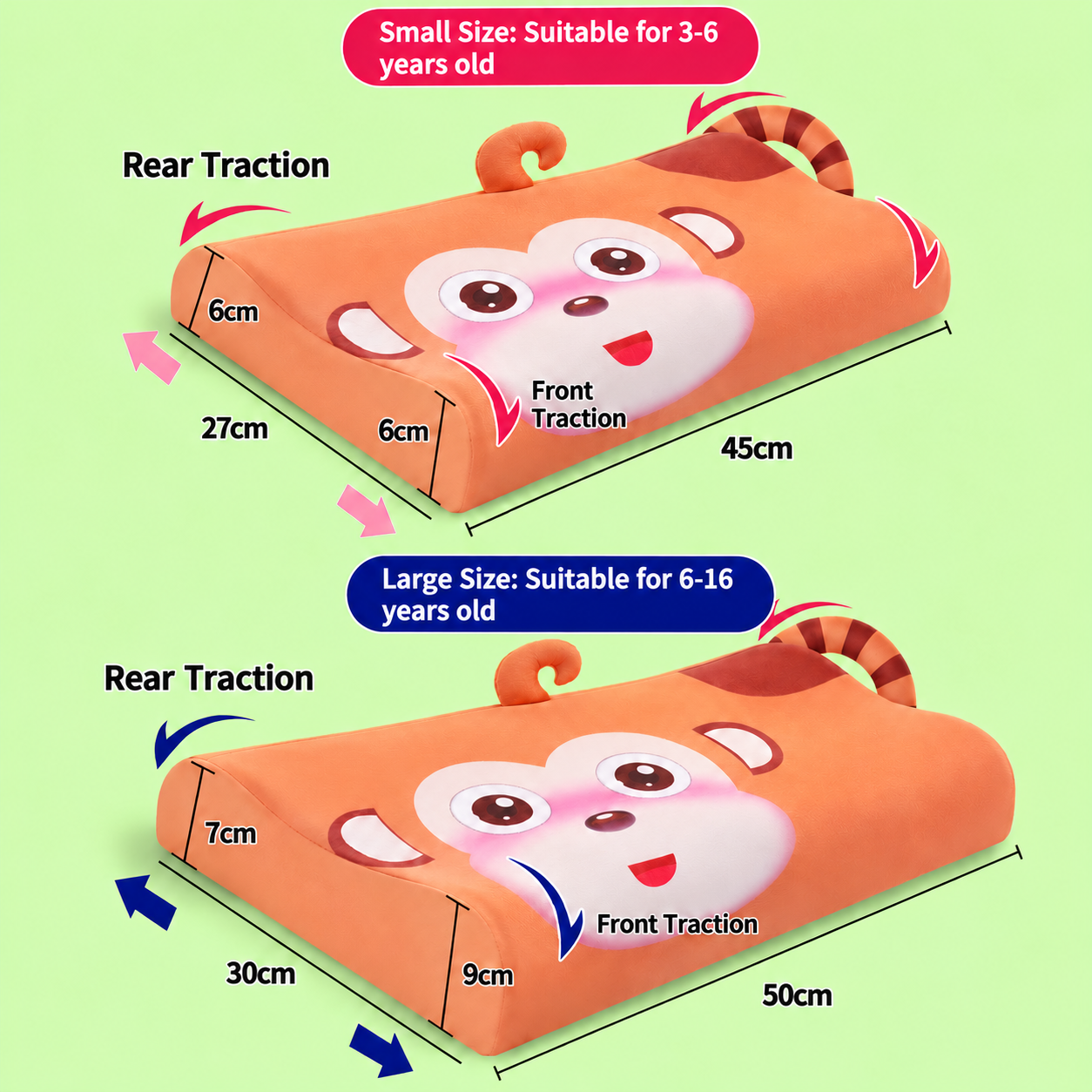 Calming Ergonomic Kids’ Pillow with Cartoon Animal Pillowcase