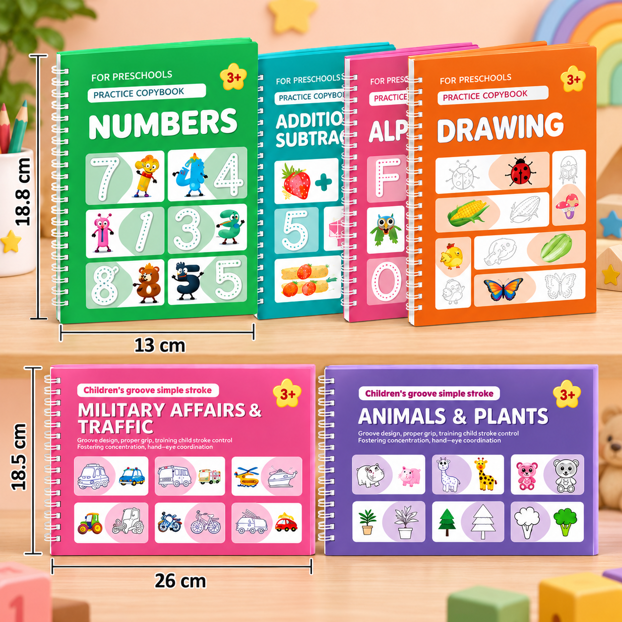 Reusable Grooved Handwriting Practice Books for Kids – 6-Piece Tracing & Writing Set