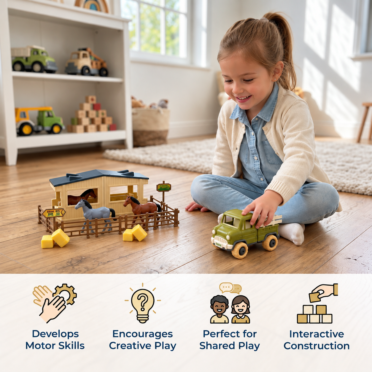 DIY Take-Apart Farm Truck & Horse Stable Play Set for Kids