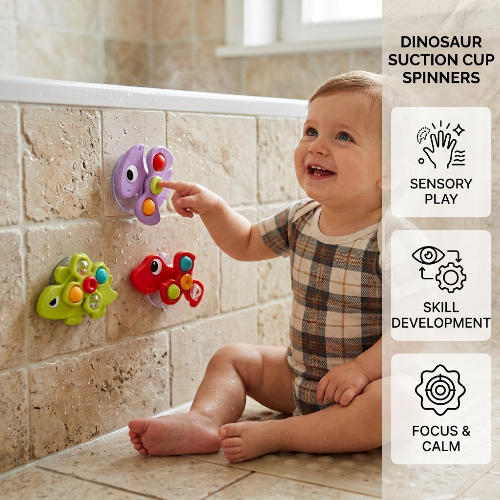 Dinosaur Suction Cup Spinner Toy for Babies & Toddlers Set of 3
